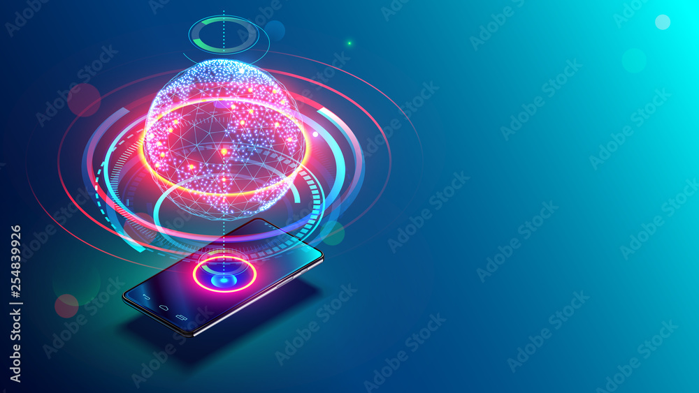 Globe floating over a phone